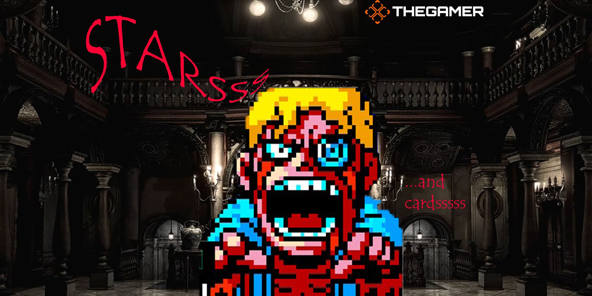 A pixelated Neo-Geo zombie lurks the halls of Spencer Mansion (Resident Evil 2002 remake). Custom Image.