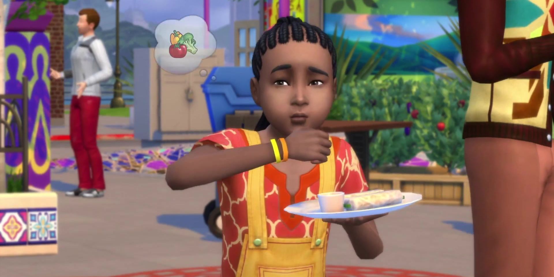 Billie Jang enjoys some food at San Myshuno's Spice Festival in The Sims 4