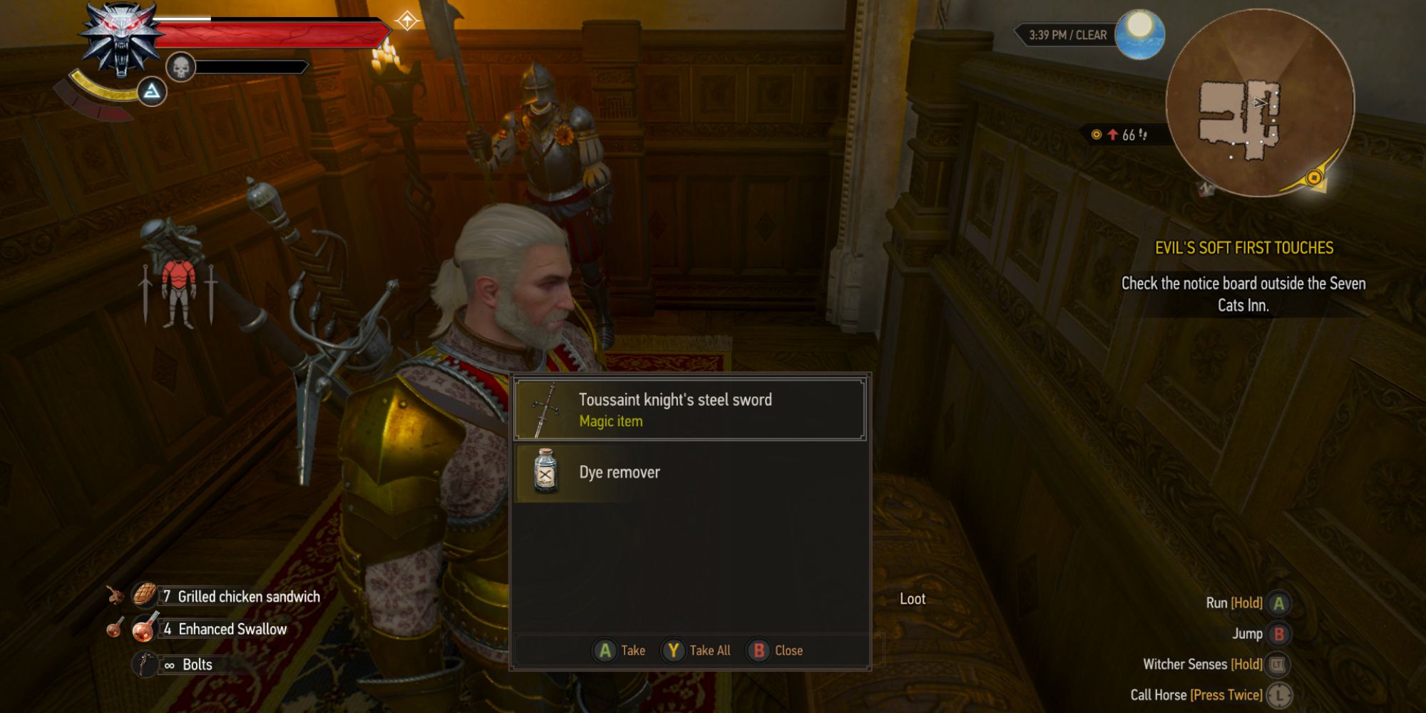The Witcher 3 Screenshot Of Geralt Looting Infront Of Guard