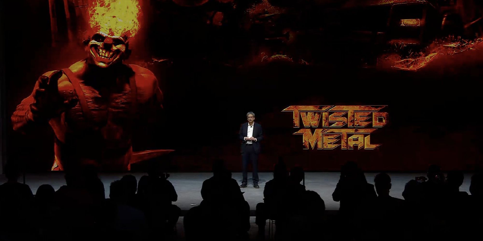 Twisted Metal TV series announced by Sony on stage with the silhouette of an audience