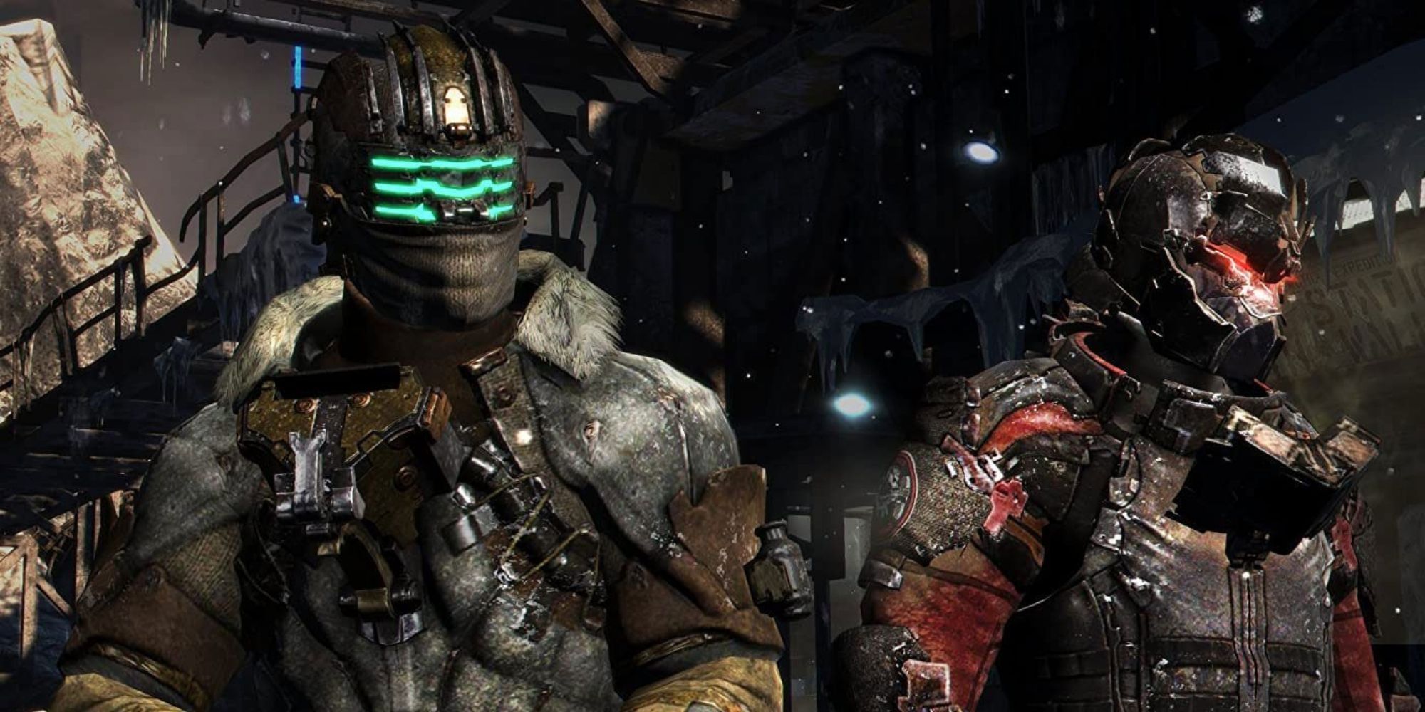 Dead Space 3 promo image showing Isaac and Carver standing next to each other.