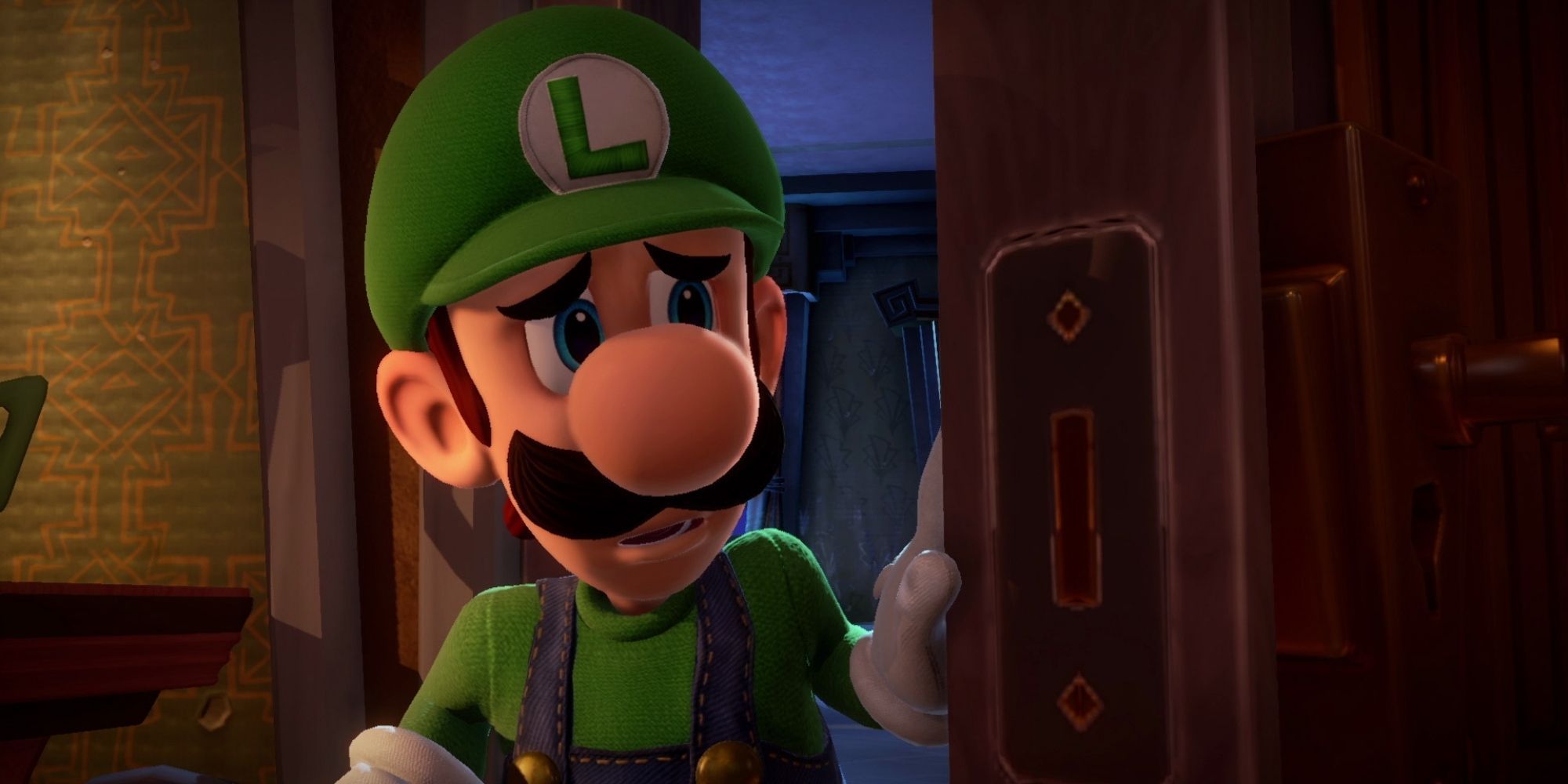 Luigi cautiously opens up a door