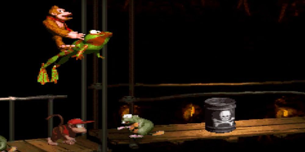 Winky the frog jumping with Donkey Kong