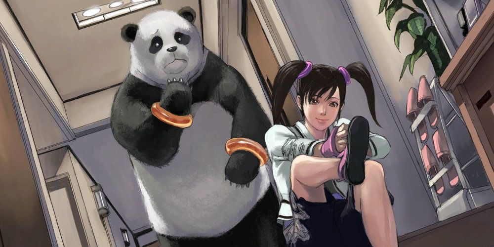 Panda looks worryingly at Xiaoyu as she prepares to leave for adventure (still taken from Panda's Tekken 6 story mode)