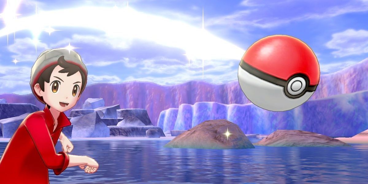 Pokemon Sword & Shield Trainer is throwing Poke Ball against stunning natural backdrop