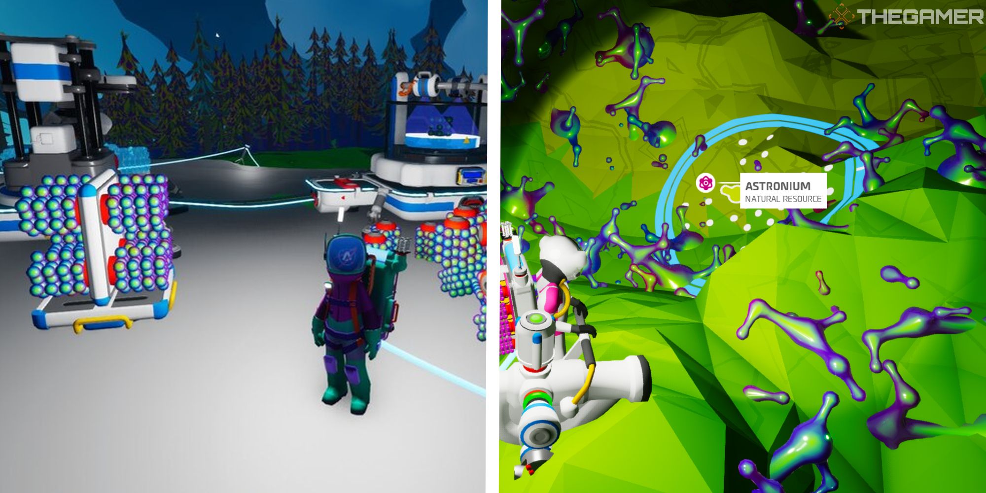 player near harvested astronium next to image of player collecting astronium from nodes