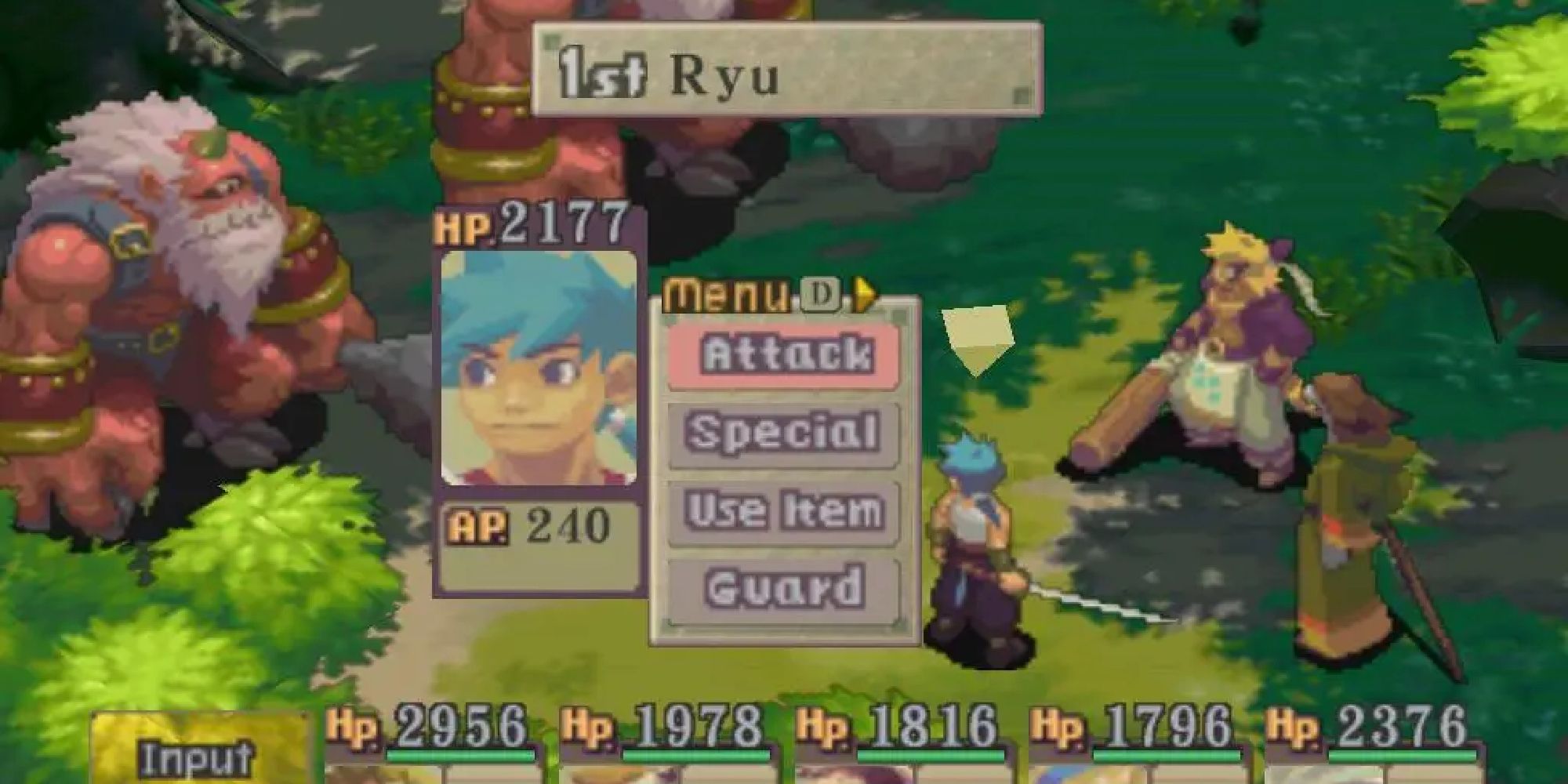 A battle scene in Breath of Fire IV, showing Ryu selecting an attack move