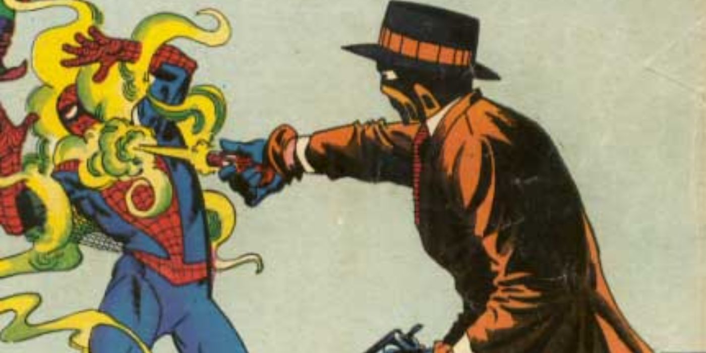 The Nick Lewis Sr. Crime Master(right) hits Spider-Man with a gas attack