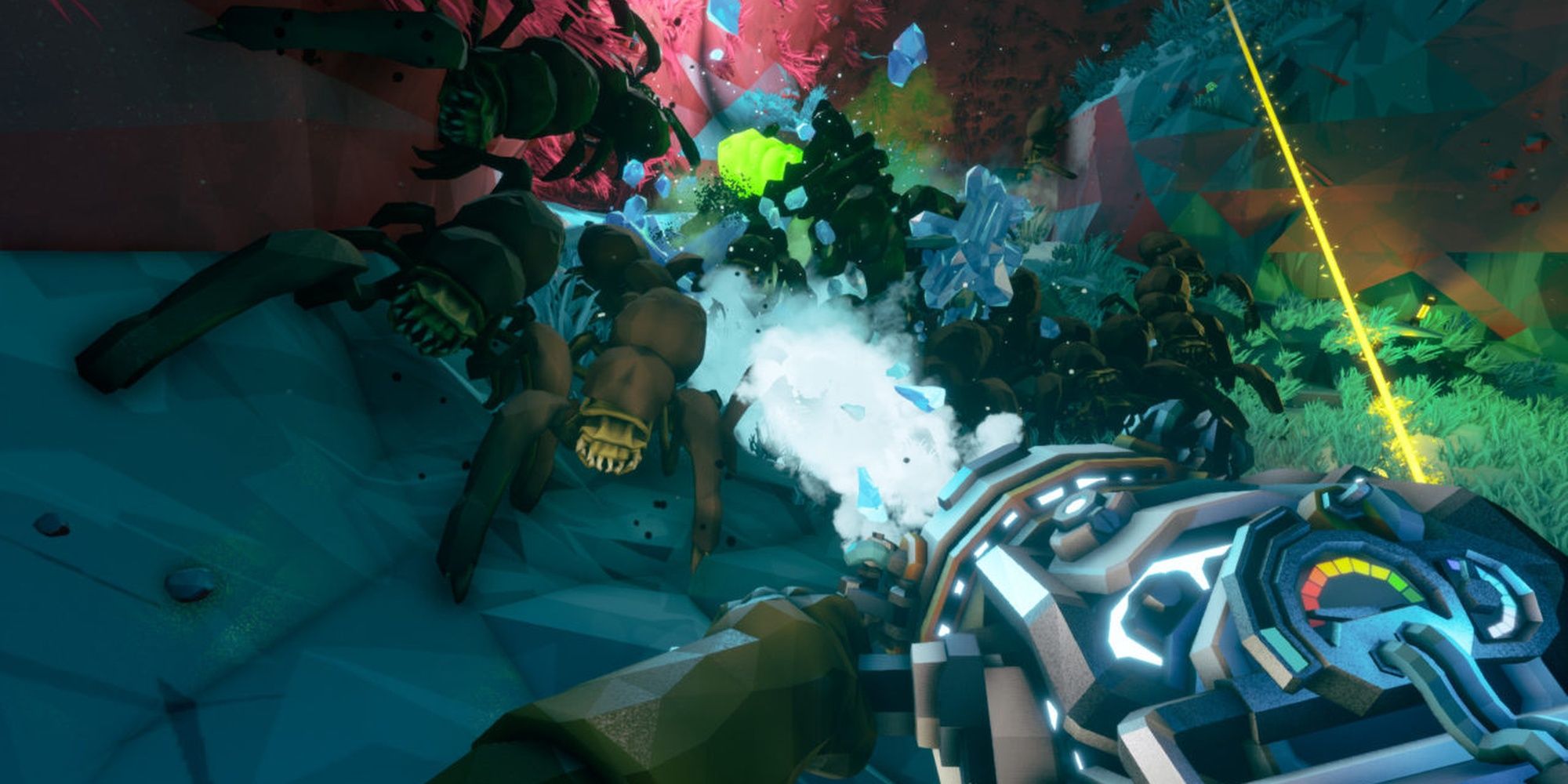 Deep Rock Galactic: The Cryo Gun Freezing A Group Of Bugs