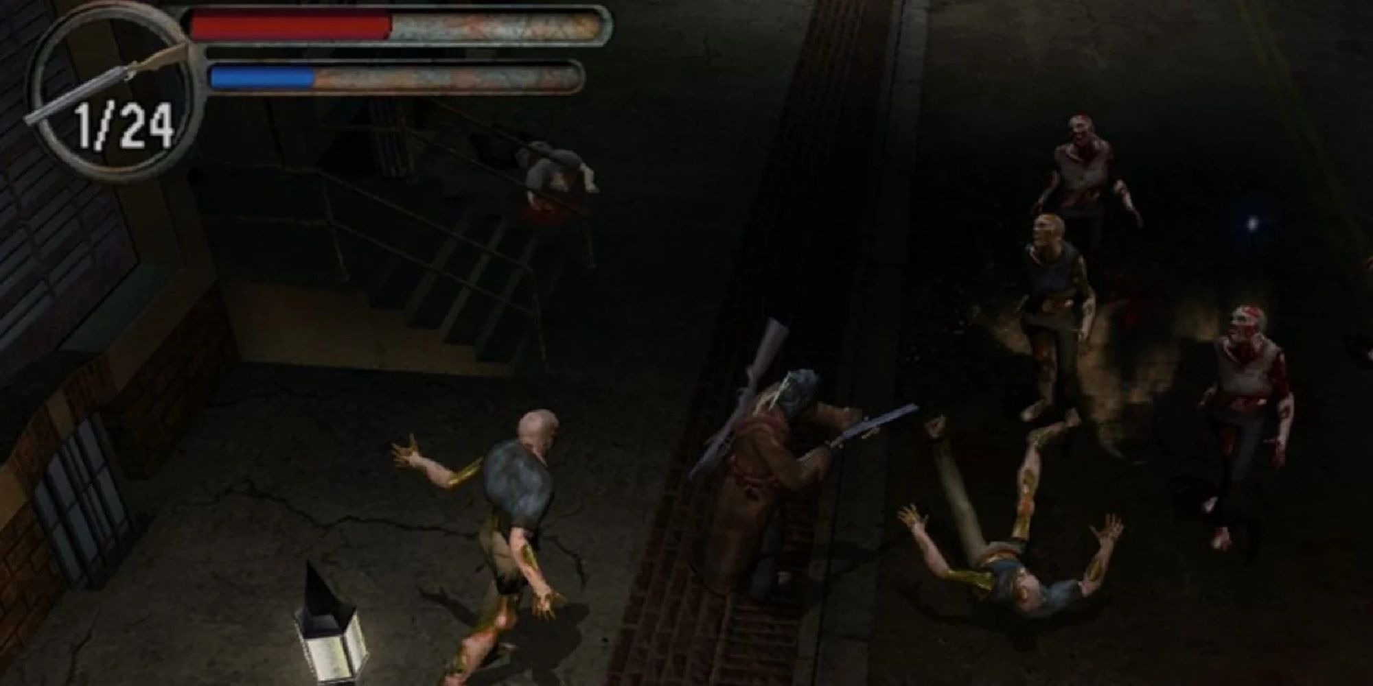 A hunter battles a horde of zombies in Hunter: The Reckoning
