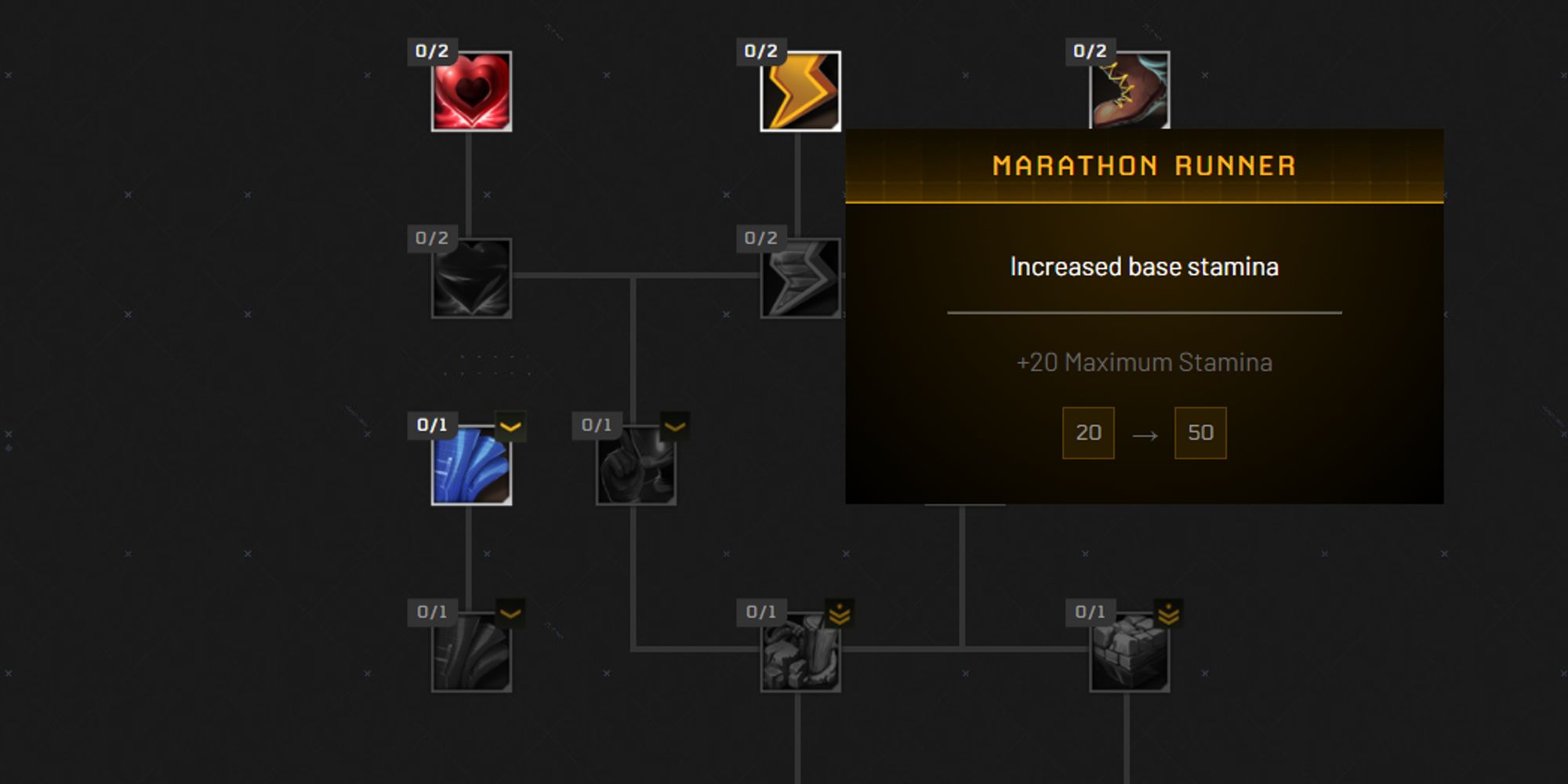 solo talent tree with marathon runner perk highlighted