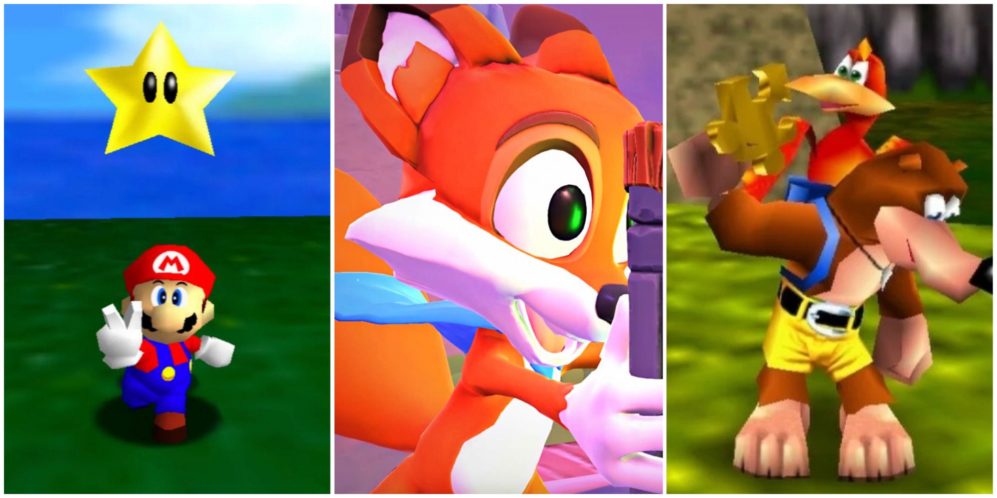mario 64 mario and star, lucky from super lucky's tale, banjo and kazooie featured