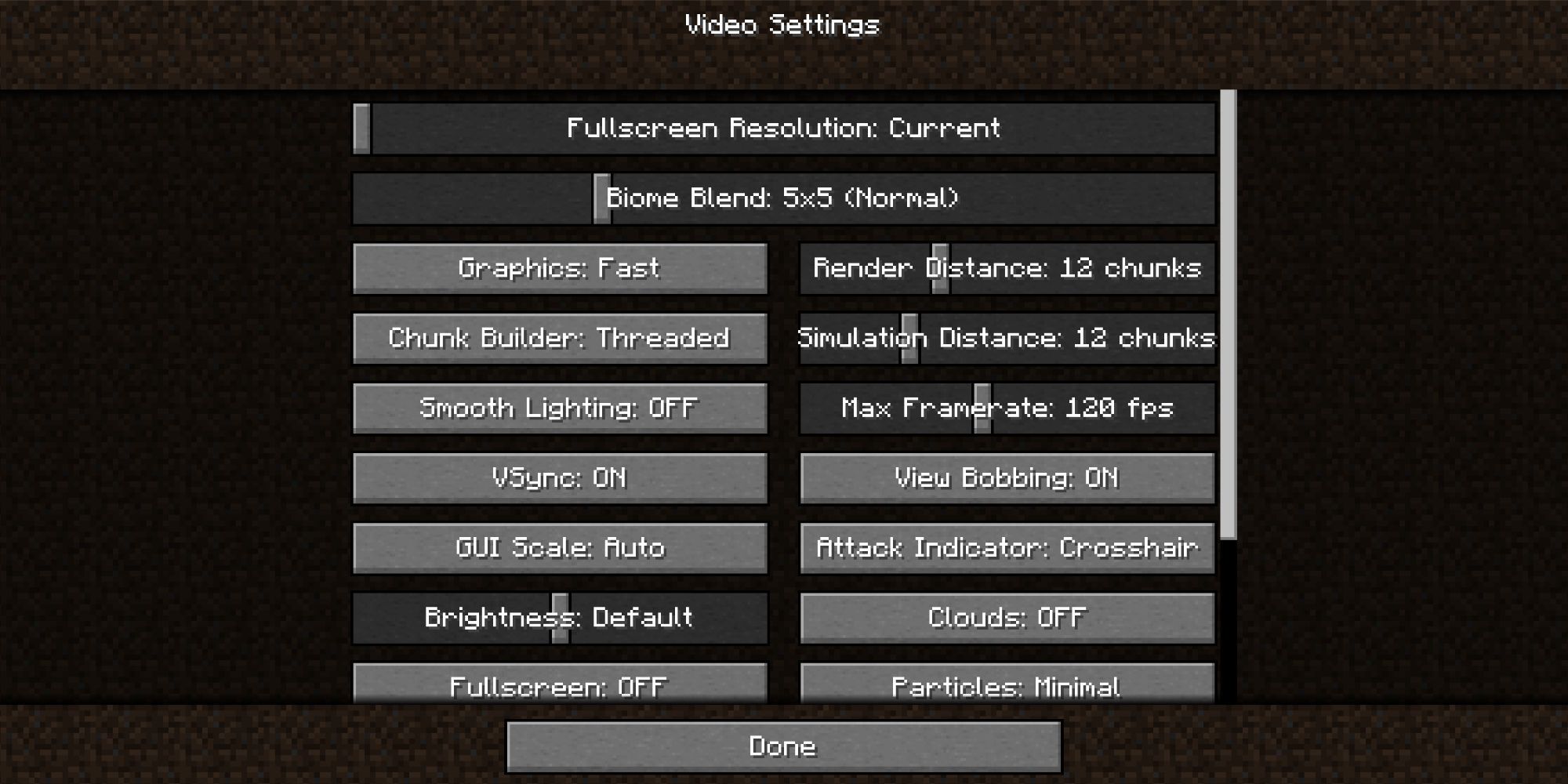 Minecraft 1.18 video settings