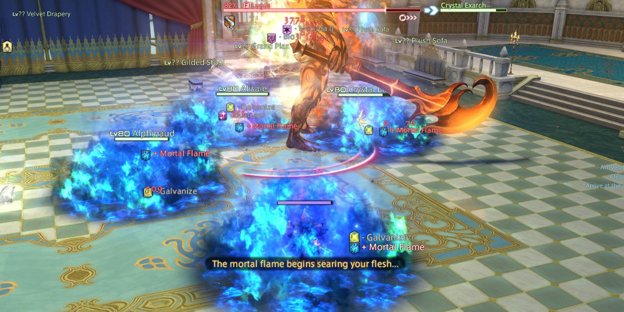 lugus using mortal flame to cover players in deadly blue fire