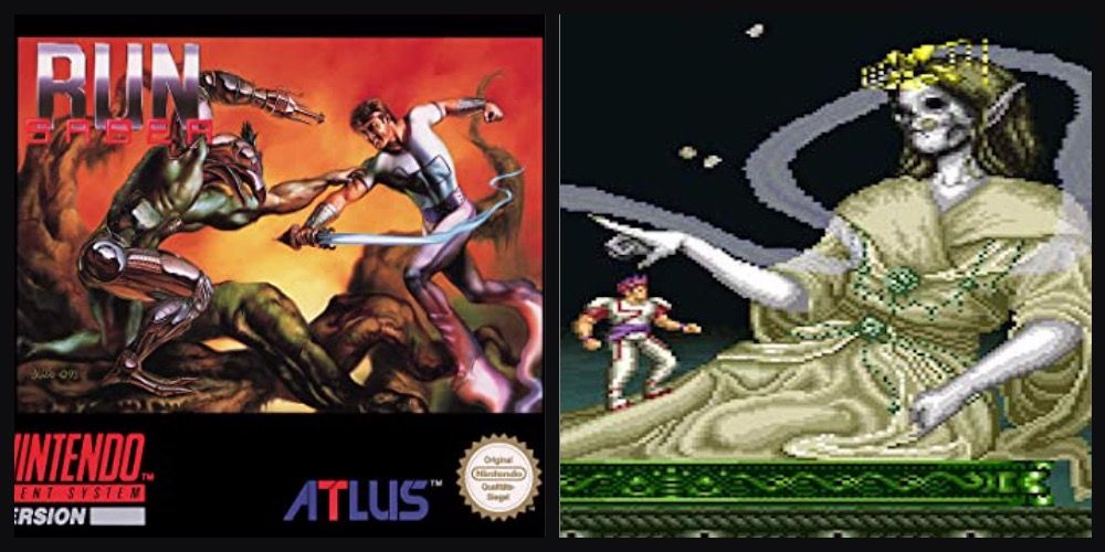 a picture of a man fighting an alien and a picture of a man standing on a decaying statue of a woman