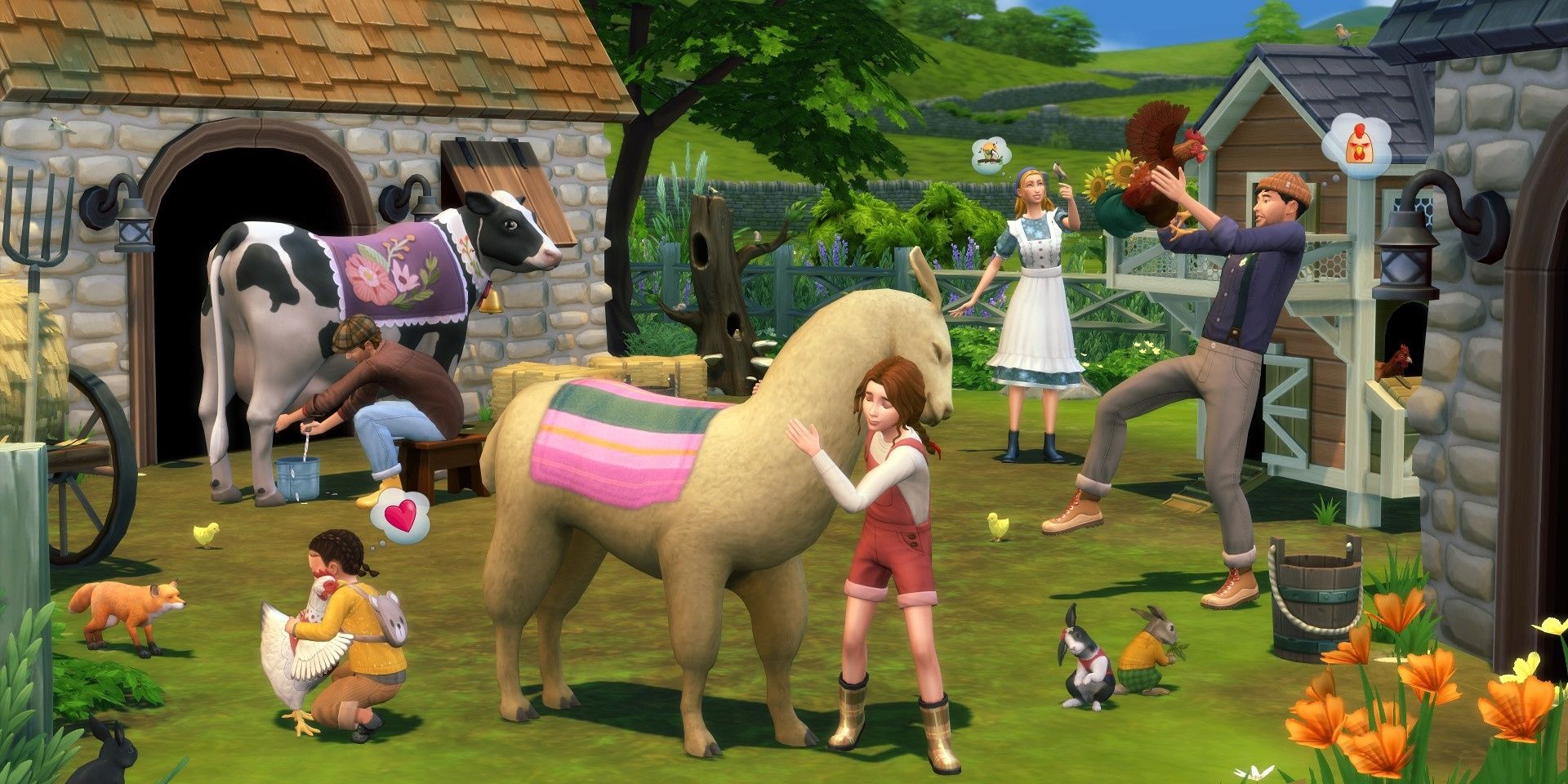 A family of Sims raises a variety of animals in Henford-on-Bagley