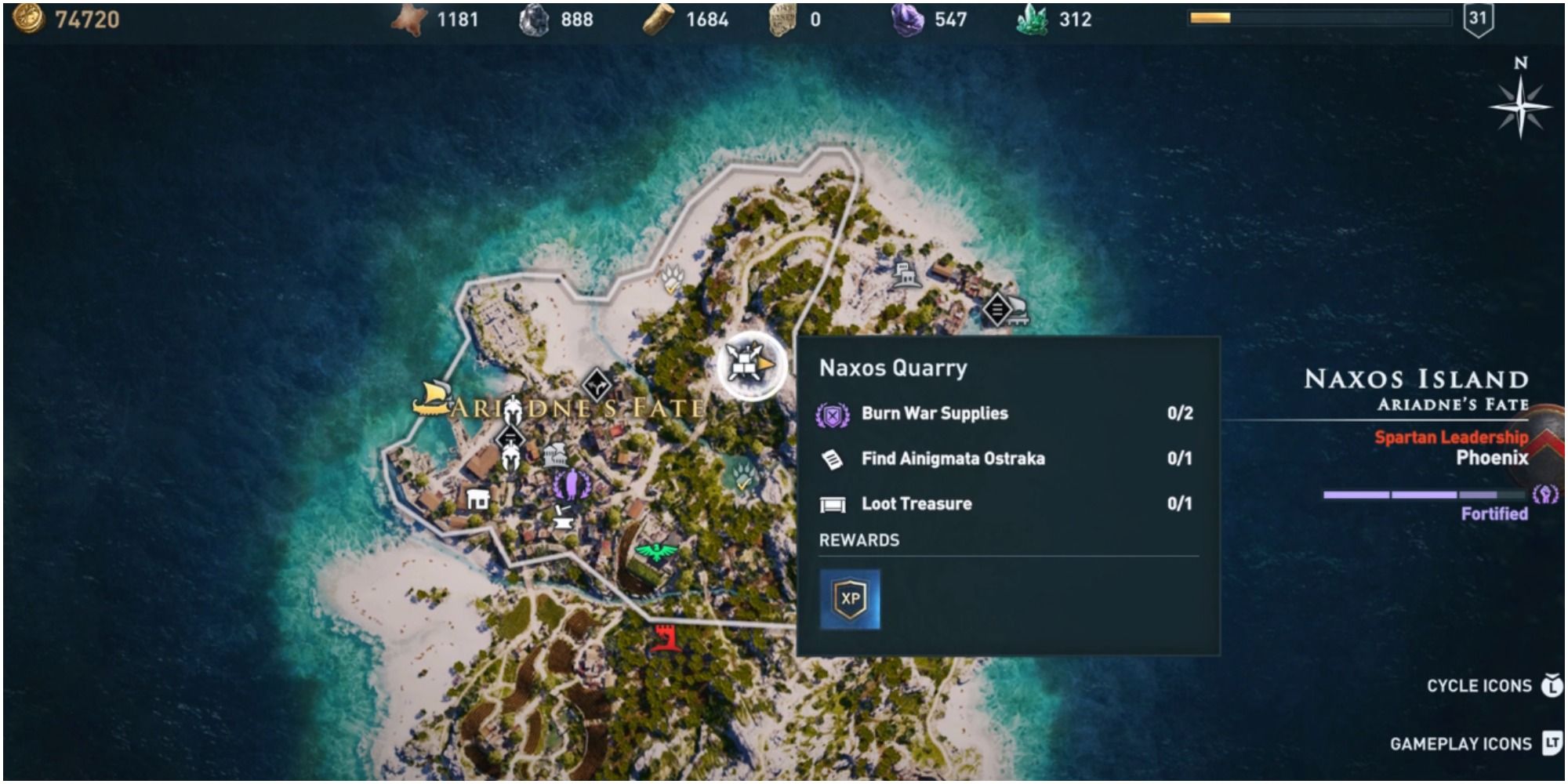 The map showing the location of the riddle which is located at Naxos Quarry.