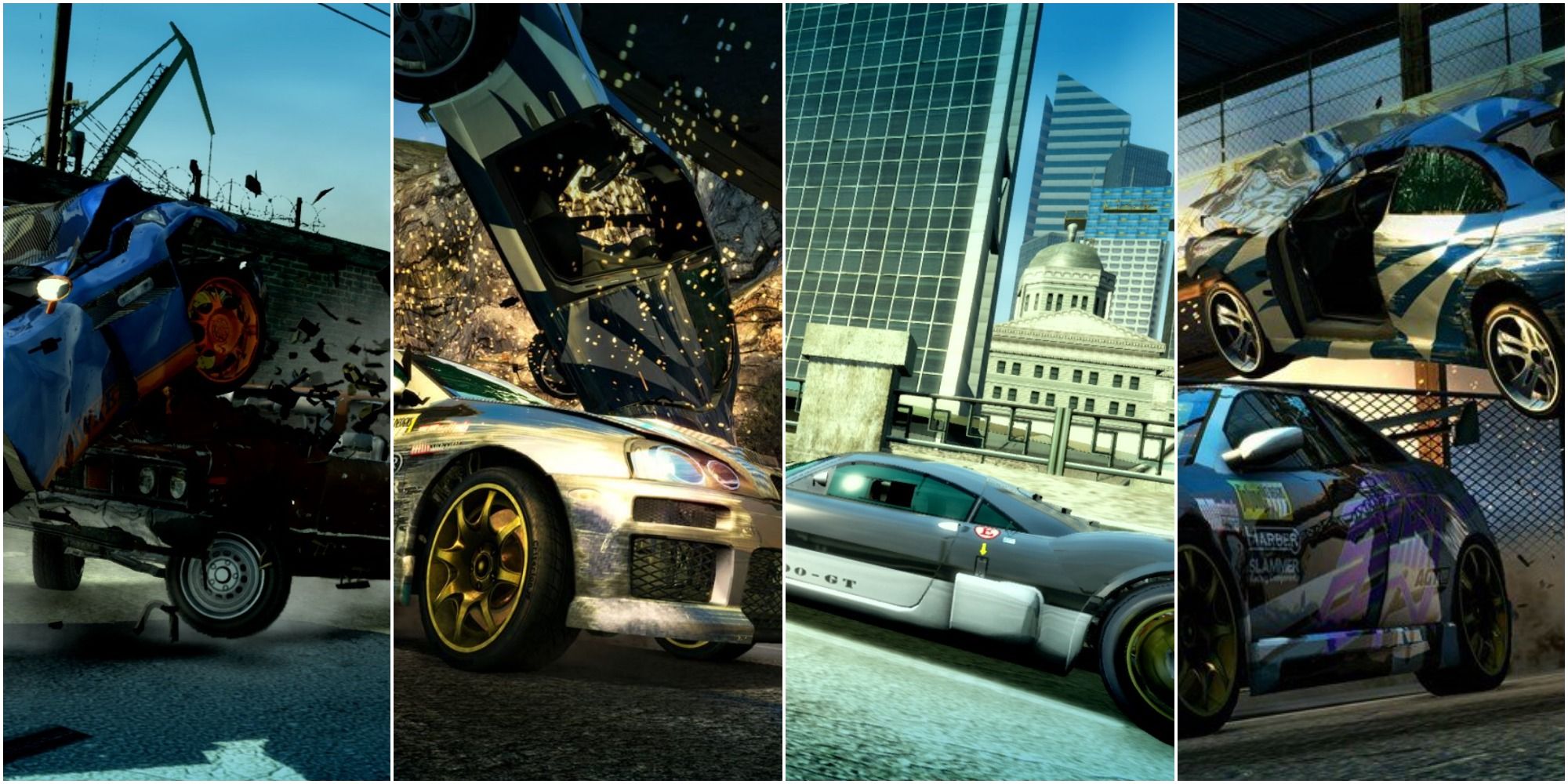Split image of different crashes in Burnout Paradise