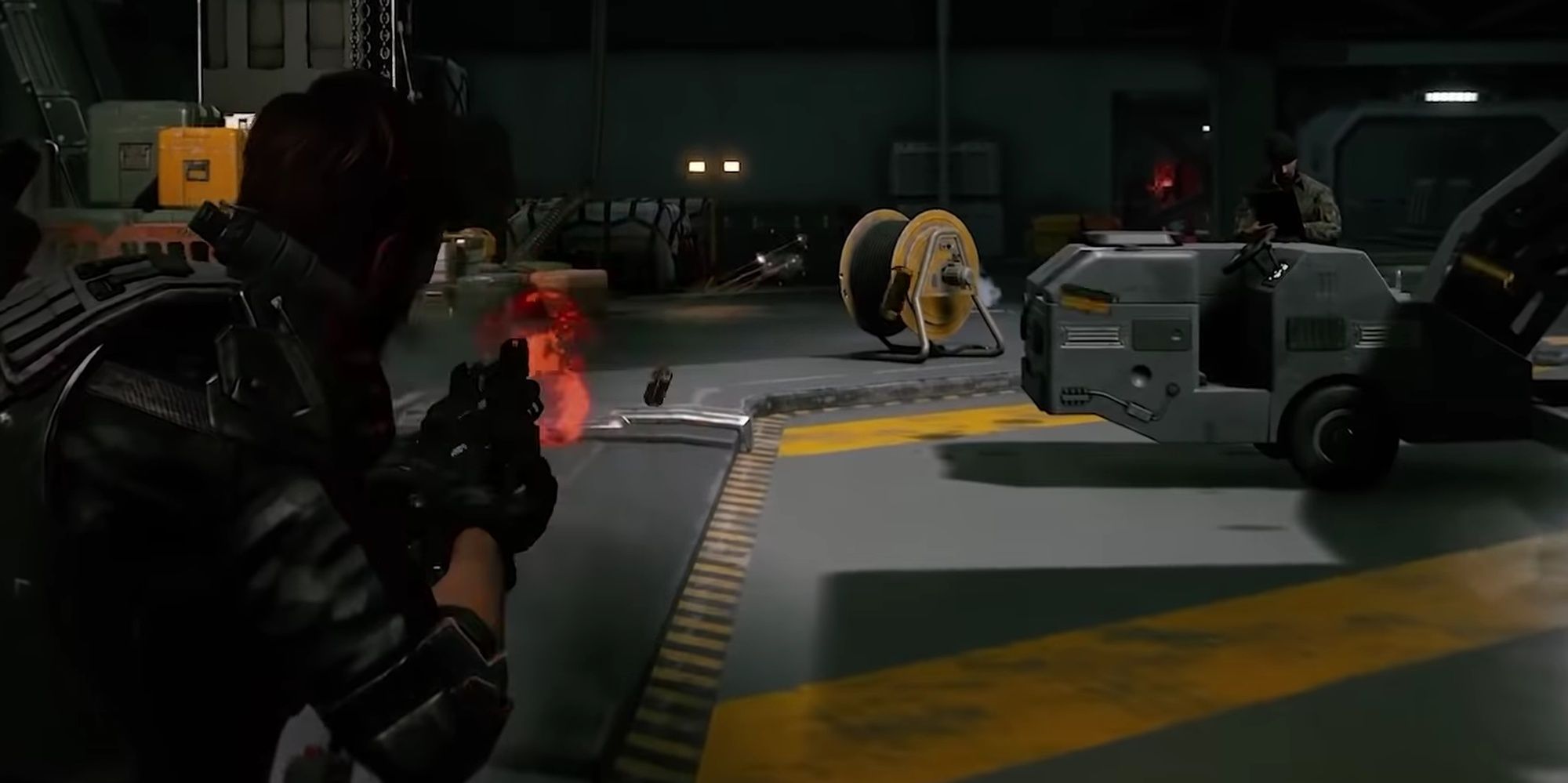 Aliens: Fireteam Elite Recon Class Firing New Submachine Gun Within Hangar