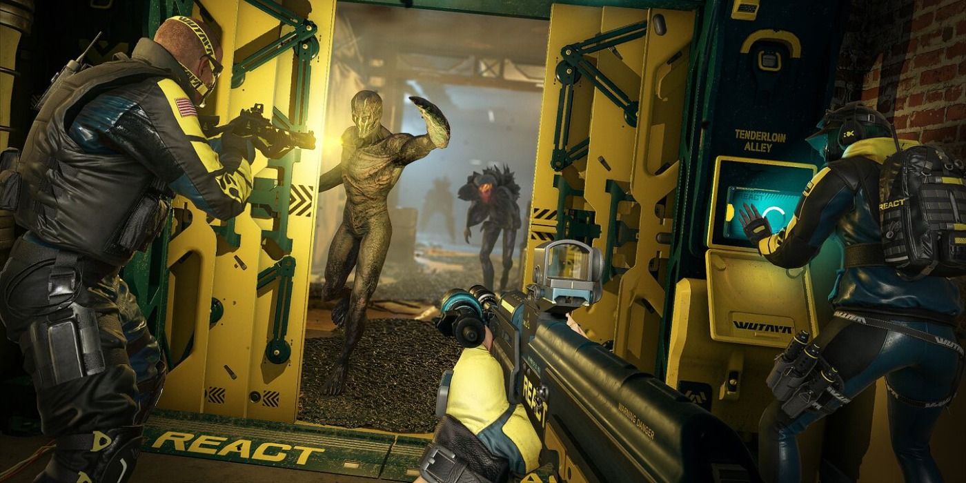 A screenshot showing closing doors on enemy in Rainbow Six Extraction