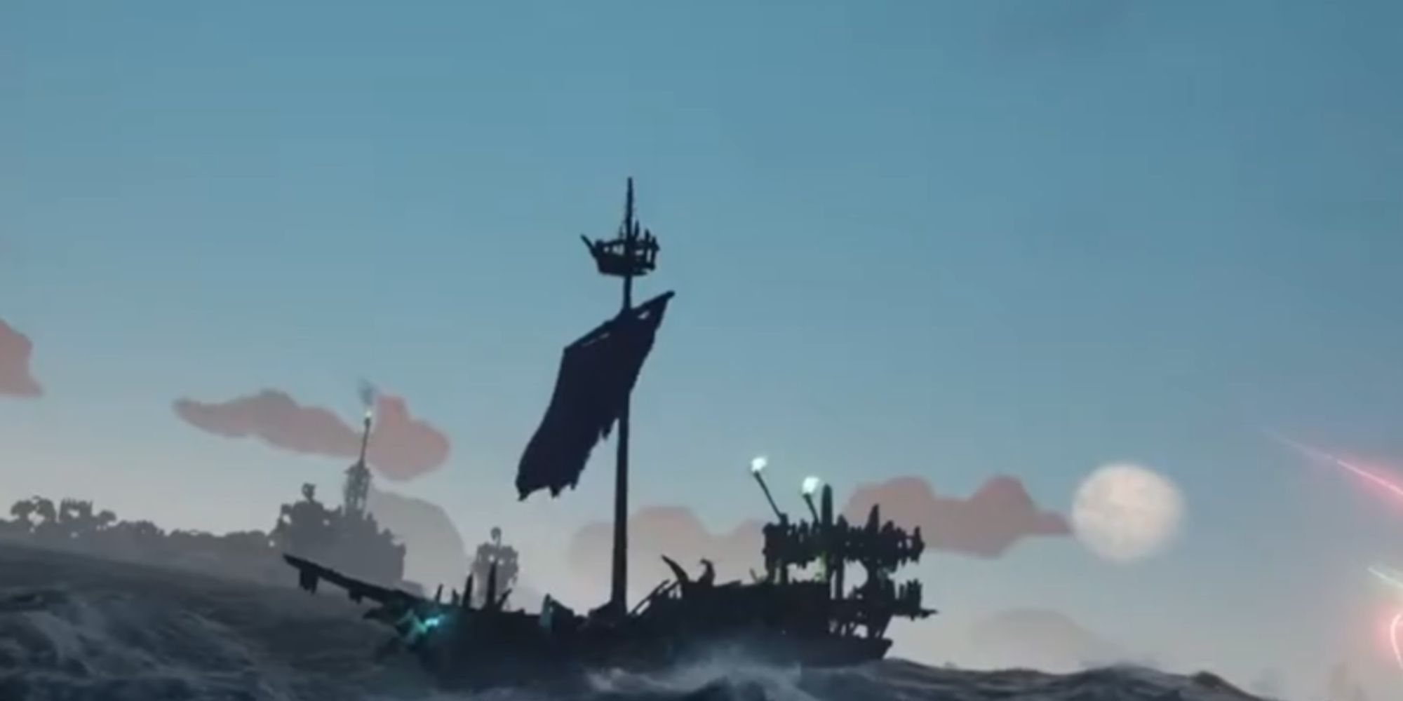 Skeleton sloop sailing in the ocean in Sea Of Thieves