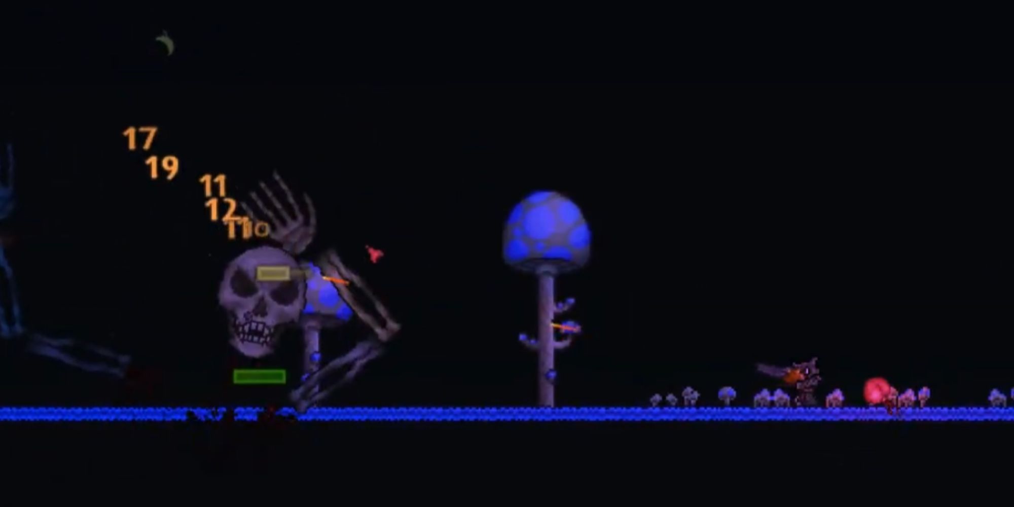 terraria_character_fighting_skeletron_at_night