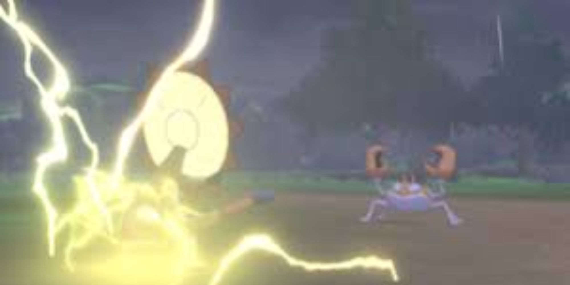 Krabby getting hit with Thunder in Brilliant Diamond