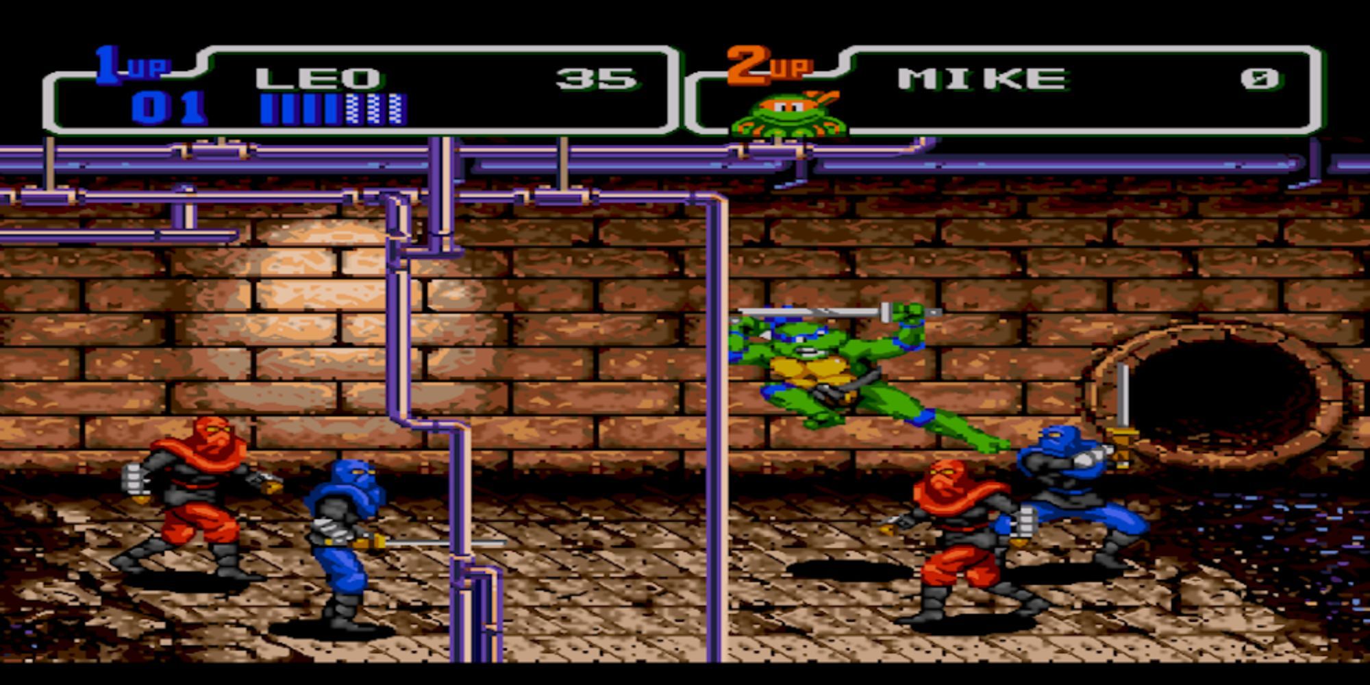 Leonardo kicks a group of Foot Clan ninjas