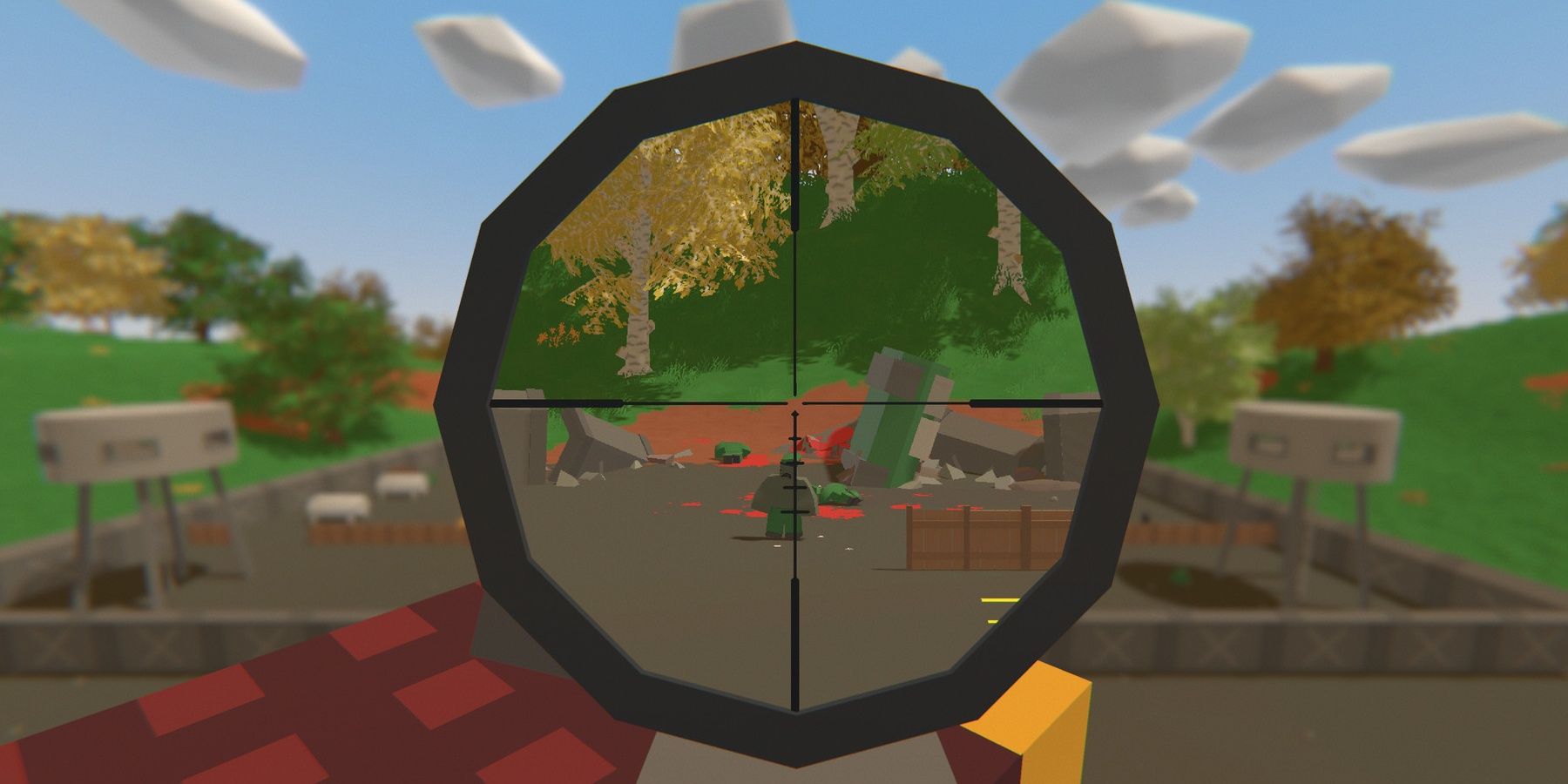 A player looks down the scope in Unturned