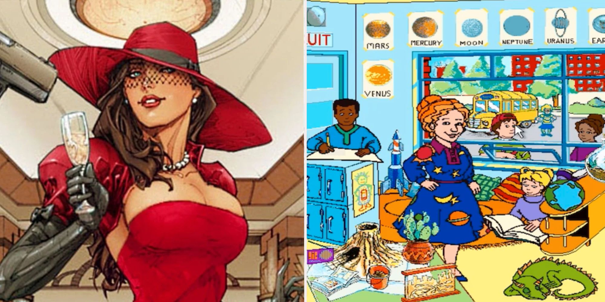 carmen san diego and the magic school bus images side by side