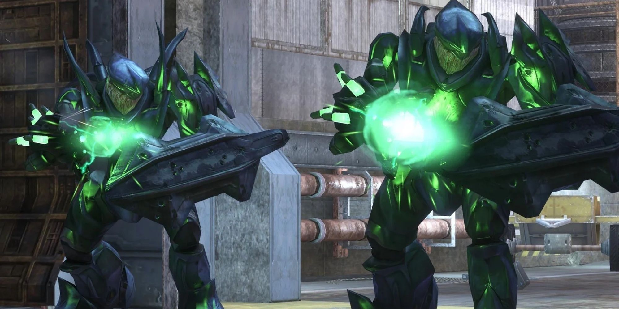 Halo 3: Pair Of Hunters Charging Up Their Fuel Rod Gun Attack