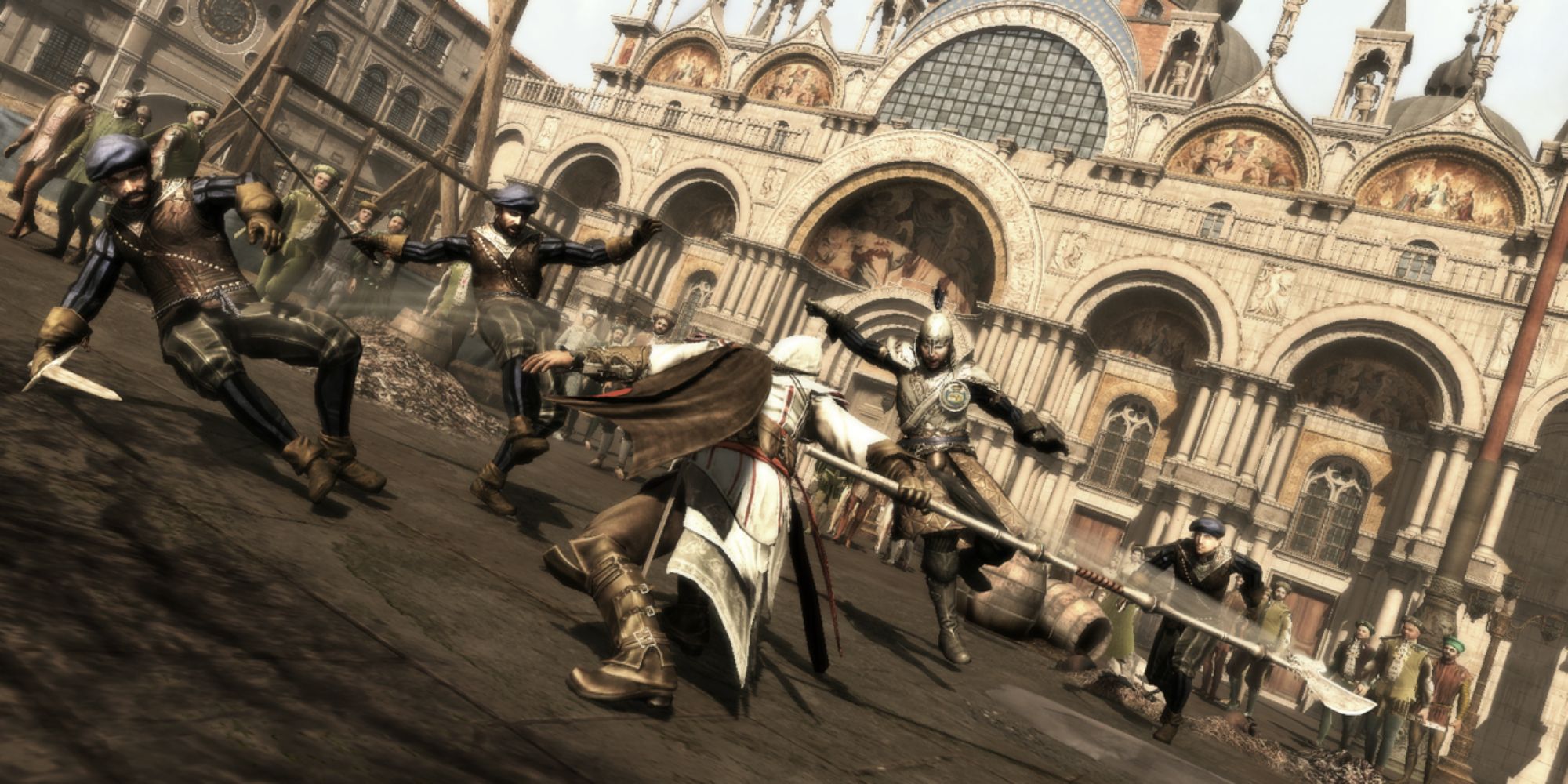 Assassin's Creed 2 Screenshot Of Ezio Swiping At Guards
