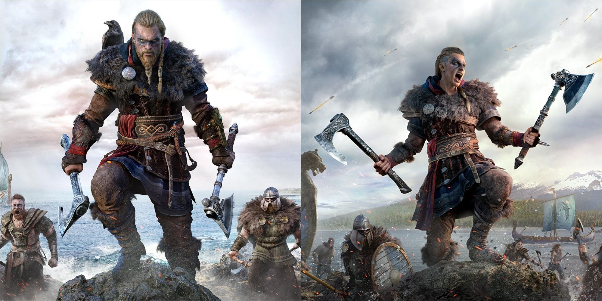 Assassin's Creed Valhalla Split Image Showing Eivor Signature Outfit