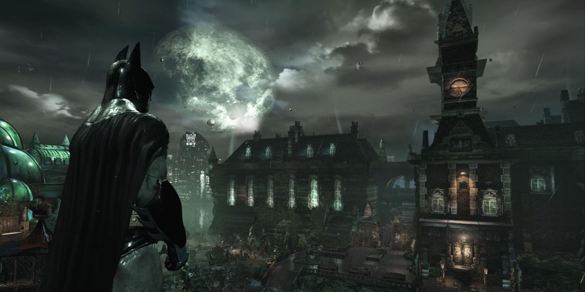 Batman Arkham Asylum Screenshot of Batman looking at Asylum