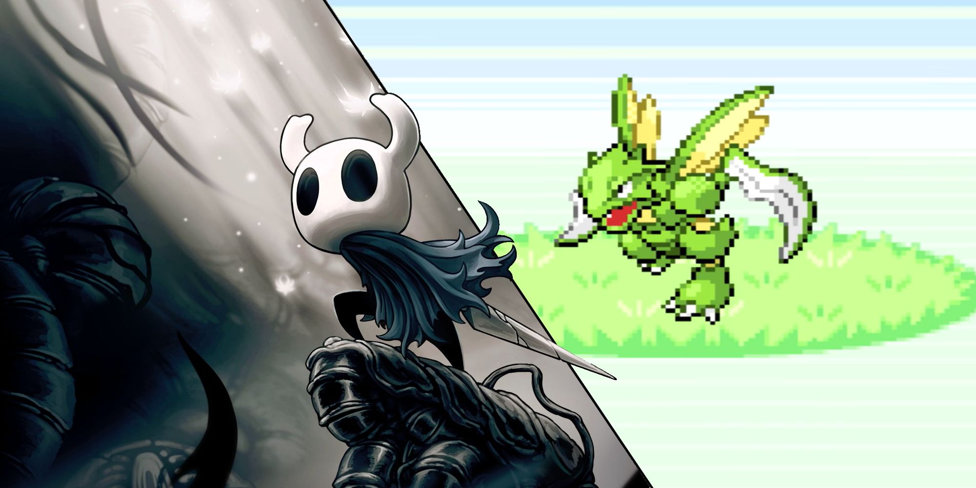 Best Insects In Games Featured Image (featuring the Hollow Knight and Scyther)