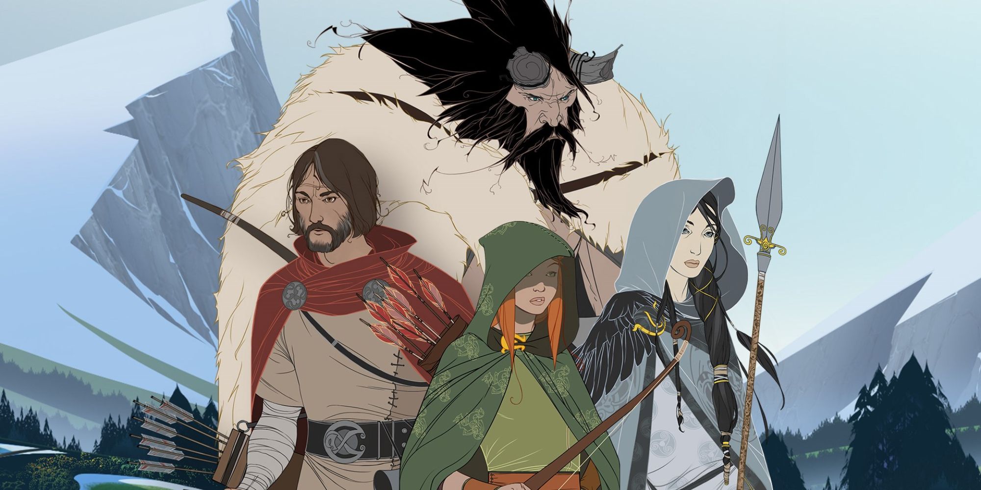 Best RPG Soundtracks cover art for the The Banner Saga Trilogy featuring the characters Rook, Alette, Juno and Bolverk stood together in the middle against a wintery fantasy landscape