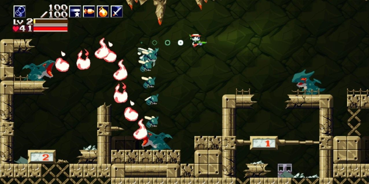 Cave Story 3DS jumping away from fire 