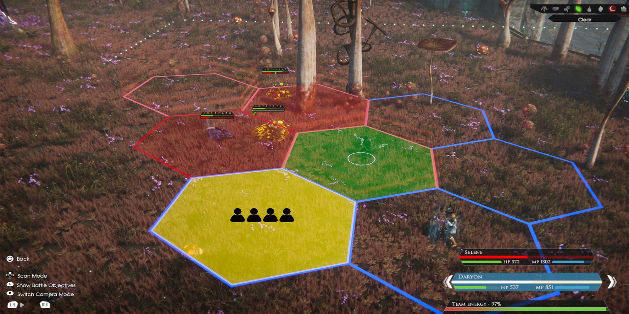 Daryon moves one nexus to the left to avoid an attack from a dodilus in the Marsh of Alasea swamp in Edge of Eternity.