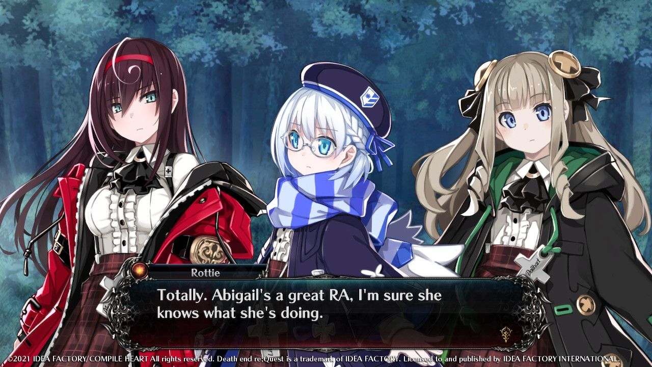 Death End Re;Quest 2 Abigail party deciding to go home