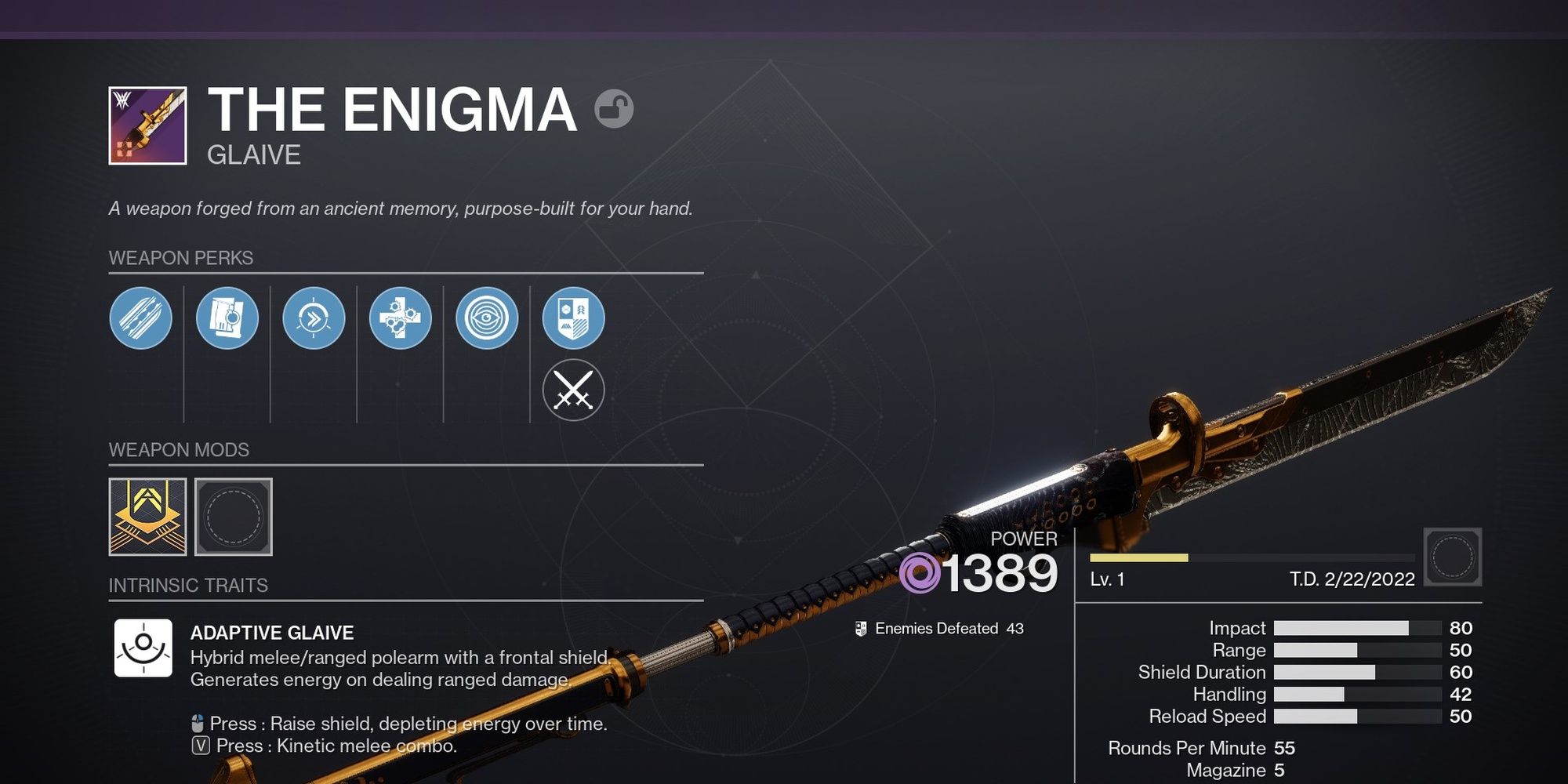Destiny 2 The Enigma Crafted Glaive