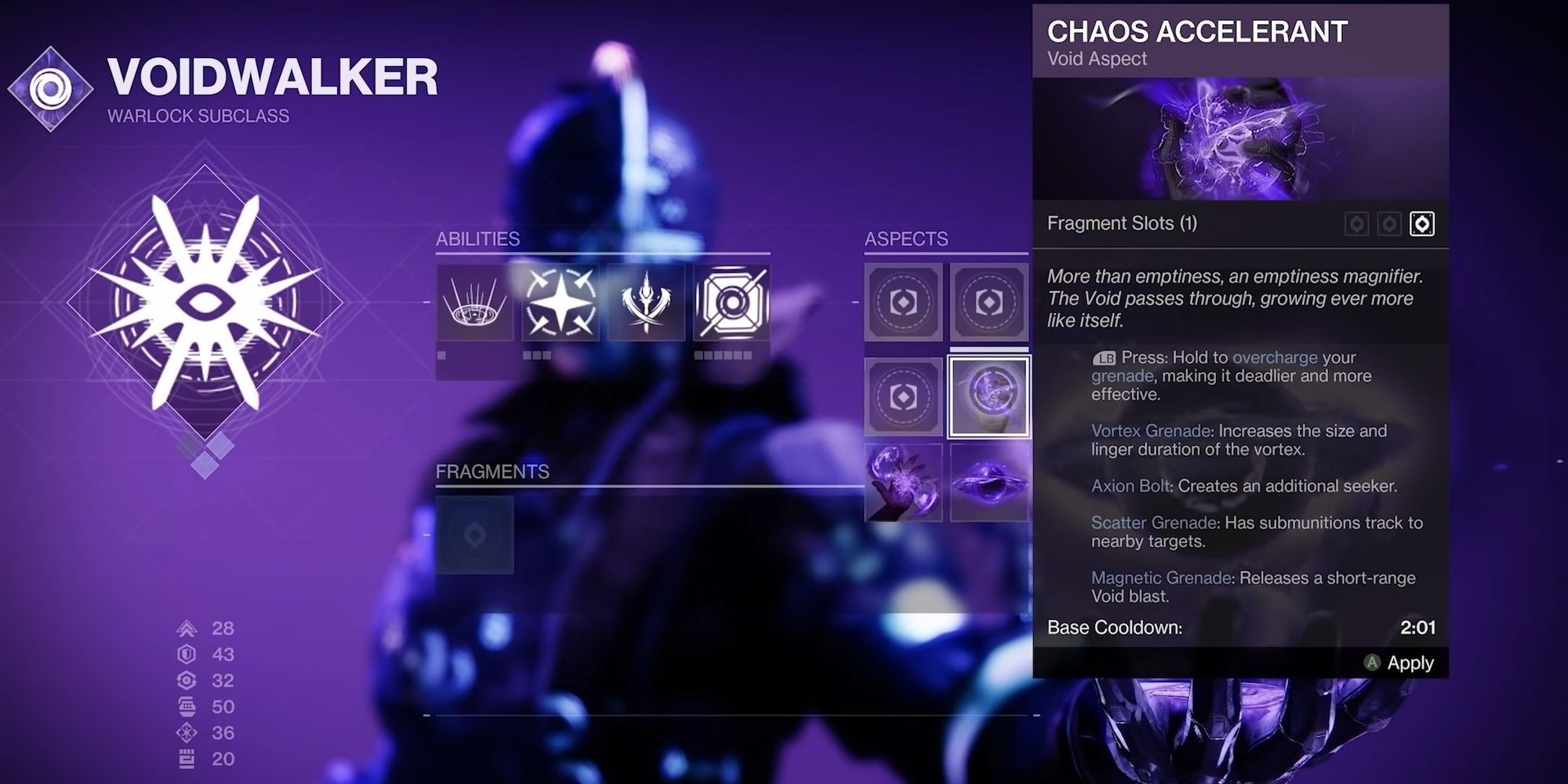 Destiny 2 Voidwalker Warlock Aspects