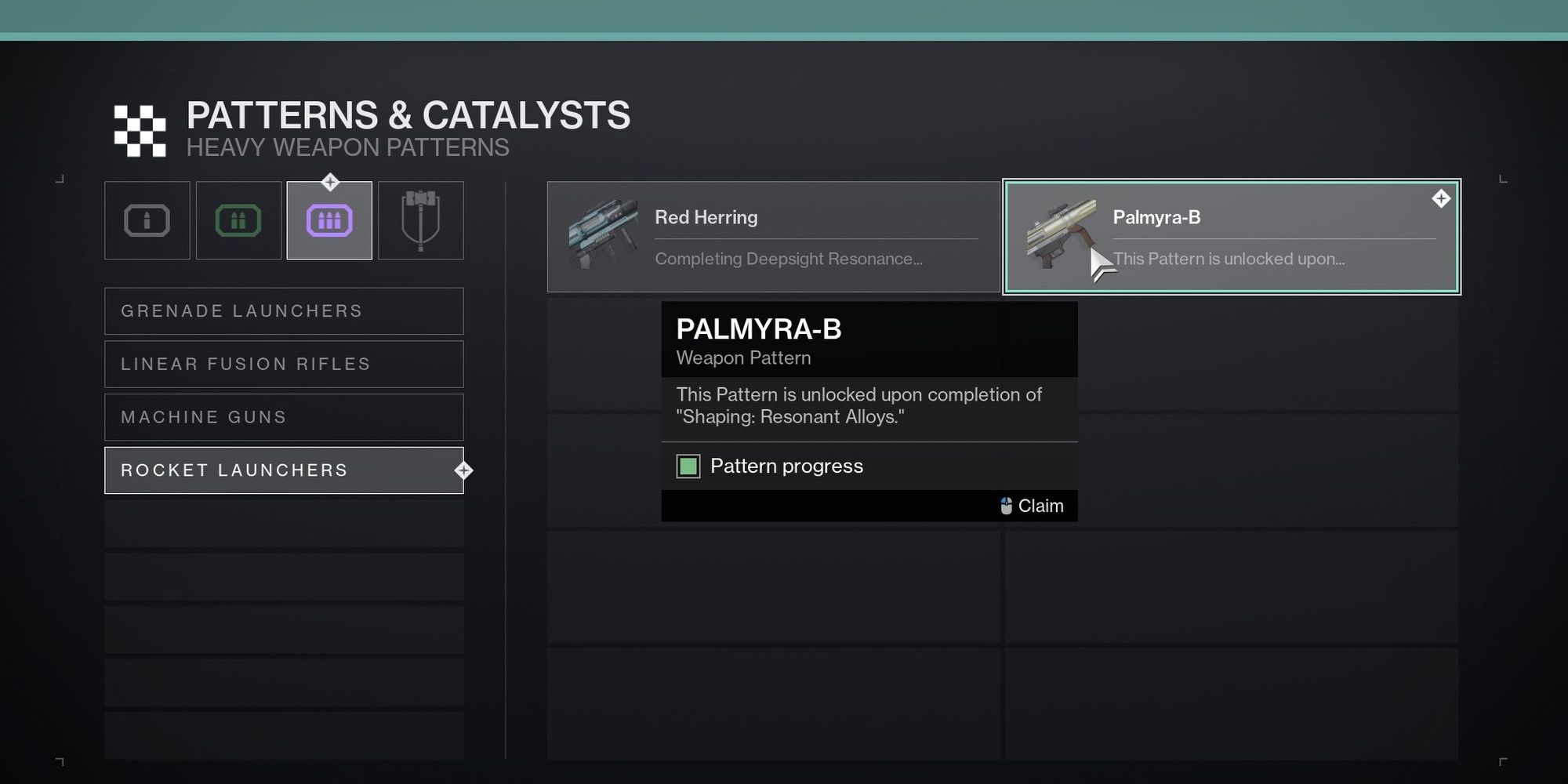 Destiny 2 Weapon Pattern Unlock Menu