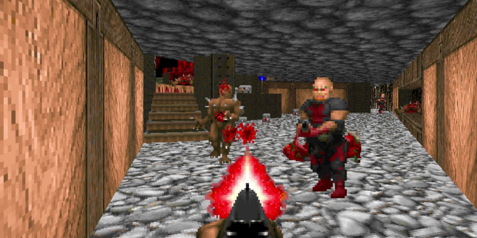 Doom: The Original Doom Marine Taking On Imps And Zombified Soldiers