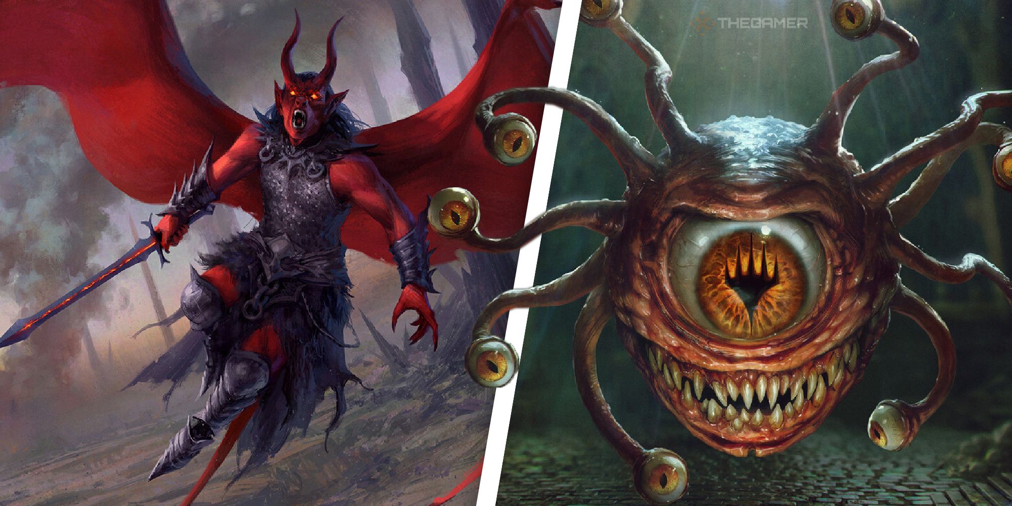 Dungeons & Dragons Collage image of a beholder and a demon flying