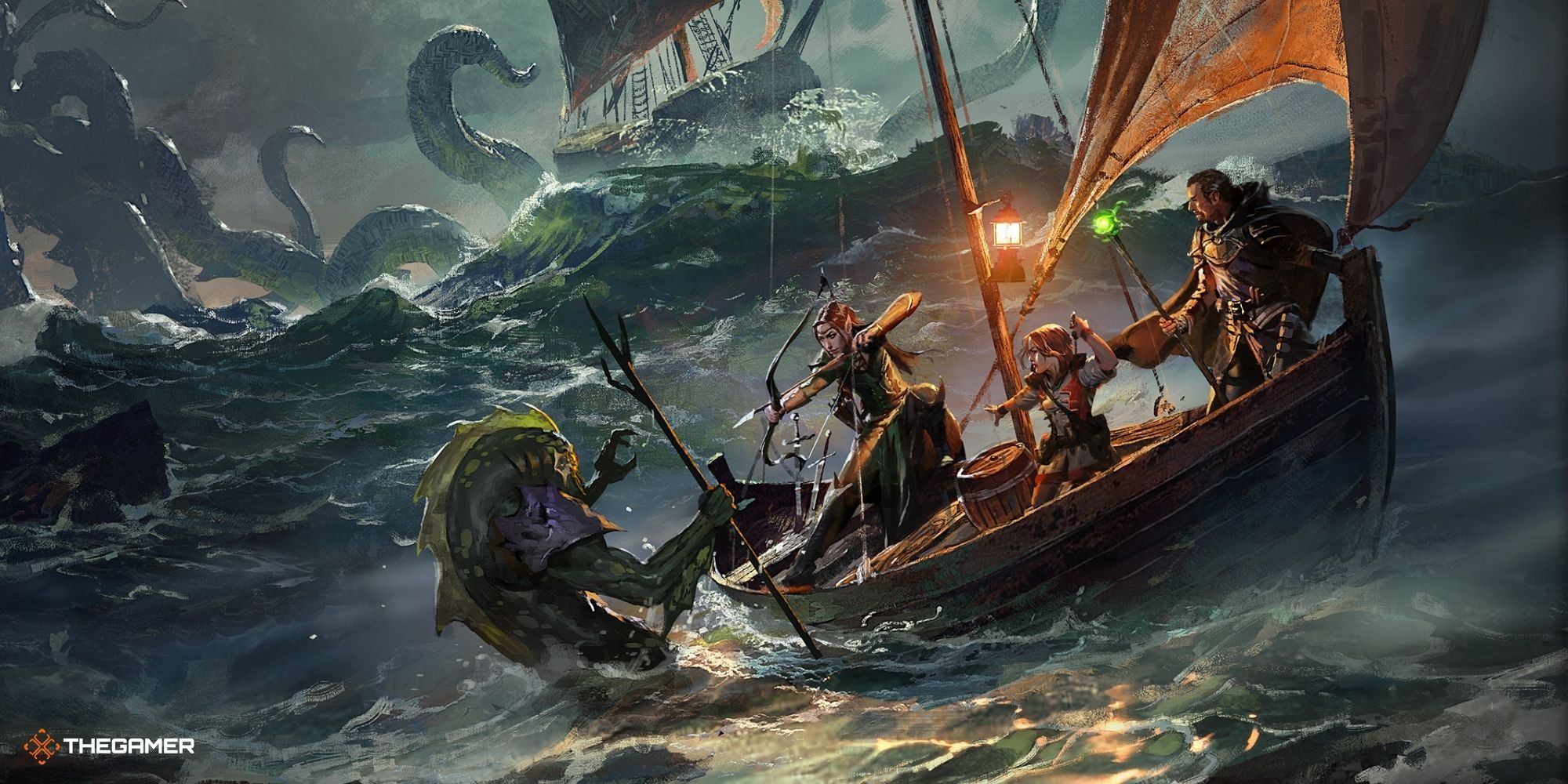 Dungeons and Dragons - official art of adventurers on a boat