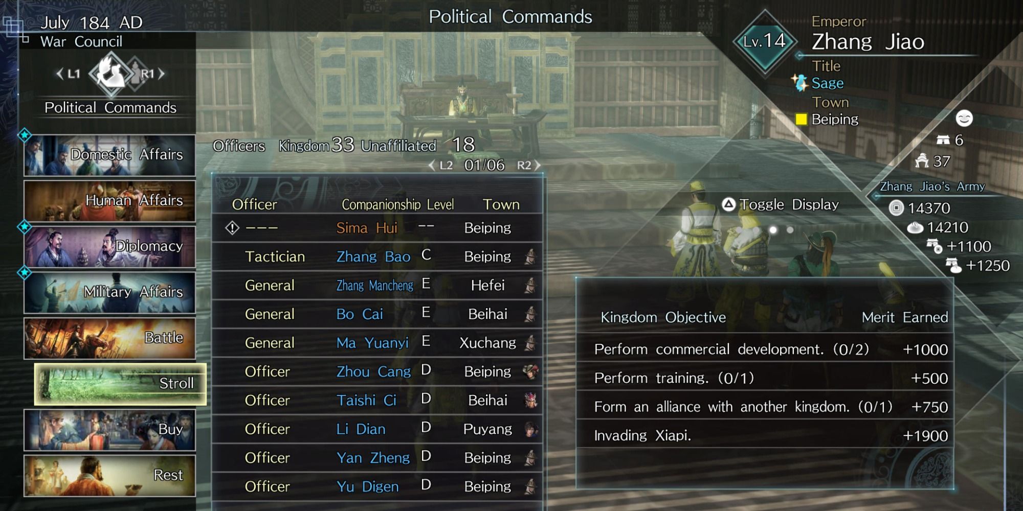 Dynasty Warriors 9 Empires Political Commands Menu