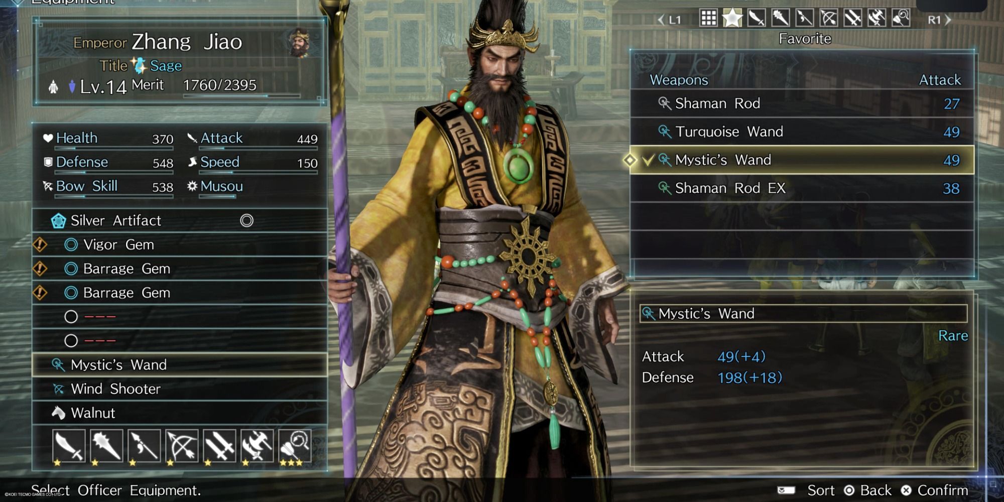 Dynasty Warriors 9 Empires Weapon Selection