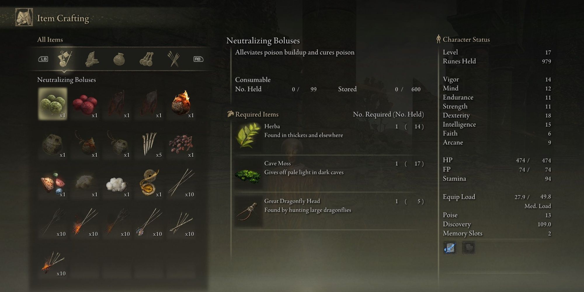 Elden Ring Item Crafting UI