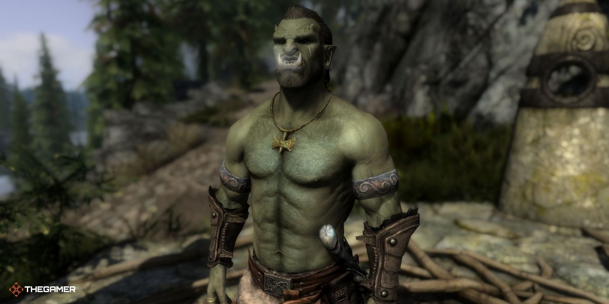 Elder Scrolls Skyrim: An image of a male orc looking rather menacing