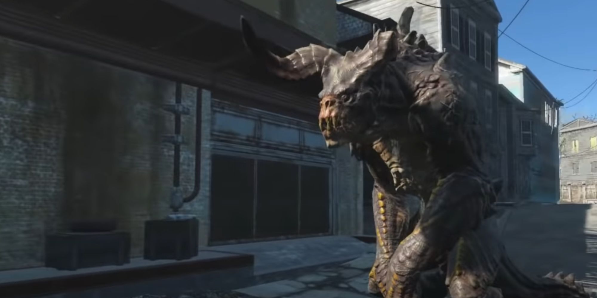 Fallout 4 Deathclaw Surrounded By Buildings